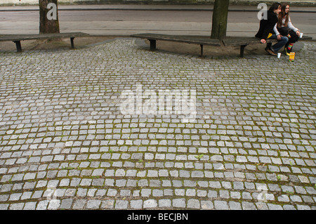 Couple at a Square at the Old Town, Vilnius, Lithuania. Stock Photo
