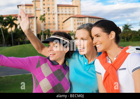 Three golfers smiling, Biltmore Golf Course, Biltmore Hotel, Coral Gables, Florida, USA Stock Photo
