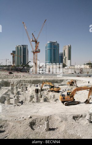 View of a major construction site in the heart of the city of Doha, Qatar, in February 2007. Stock Photo