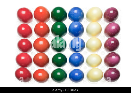 30 dyed easter eggs in six different colours Stock Photo