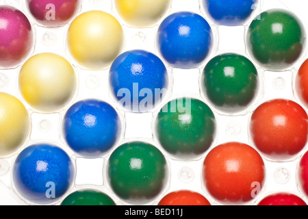 30 dyed easter eggs in six different colours, diagonal Stock Photo