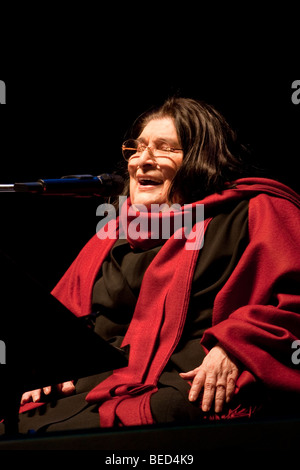 Argentine folk singer Mercedes Sosa singing in a gig in Buenos Aires. Stock Photo