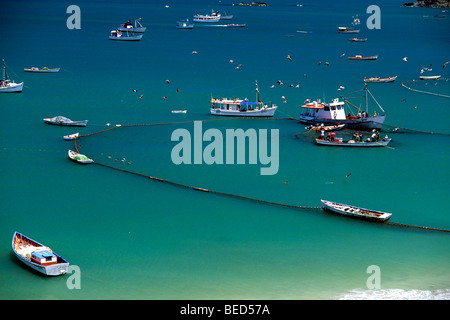 Fishing boats with a drift net, Playa Manzanillo on the Caribbean Coast, Isla de Margarita, Caribbean, Venezuela, South America Stock Photo