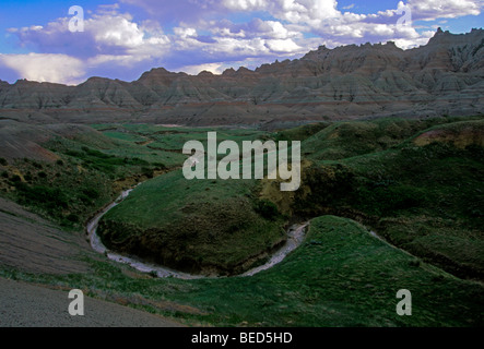 u-shaped river, river, Badlands National Park, South Dakota, United States, Stock Photo