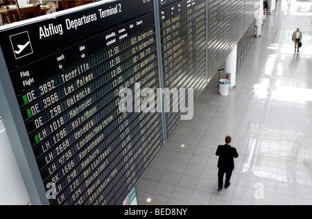 Information board listing the departure times at Terminal 2 of Munich Airport, Franz-Josef-Strauss Airport, Munich, Bavaria, Ge Stock Photo