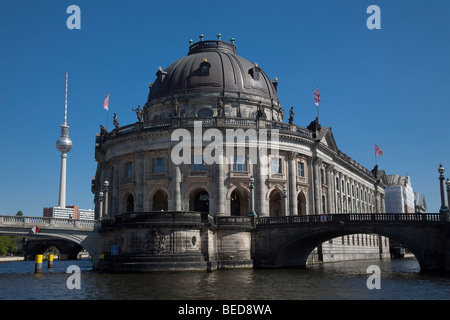 Bodemuseum, on Spree river, Berlin, Germany. with television tower in background Stock Photo