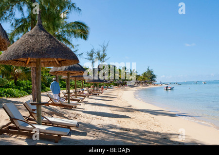 Beach of the Le Telfair Hotel, Bel Ombre, Mauritius Stock Photo