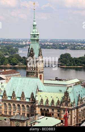 Town hall, Inner Alster Lake, Outer Alster Lake, Hamburg, Germany, Europe Stock Photo