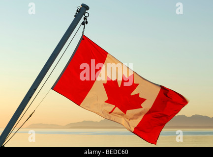 Canadian flag on a ship in morning light, British Columbia, Canada, North America Stock Photo