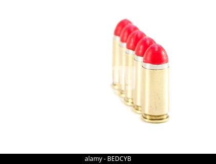 9mm Shock rounds (bullets) lined up Stock Photo