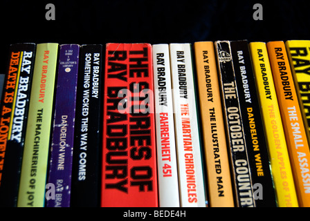 row of books by american science fiction writer ray bradbury, including his best known work, fahrenheit 451 Stock Photo