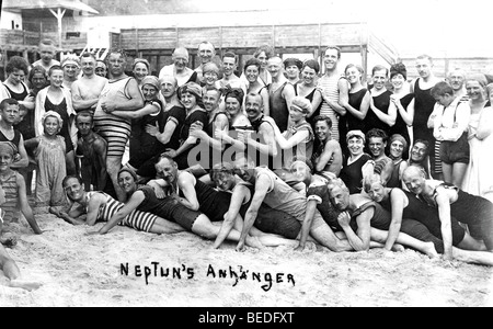 Historic photograph, happy group of swimmers, Baltic Sea, around 1930 ...