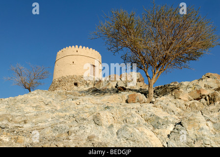 Historic guard tower in the Hatta Oasis, Emirate of Dubai, United Arab Emirates, Arabia, Near East Stock Photo