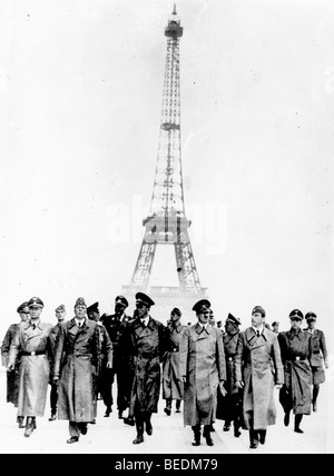 Adolf Hitler beneath the Eiffel Tower Stock Photo