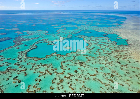 Aerial view of the ocean floor, Heart Reef, heart-shaped reef, Great Barrier Reef World Heritage Area, Great Barrier Reef, UNES Stock Photo