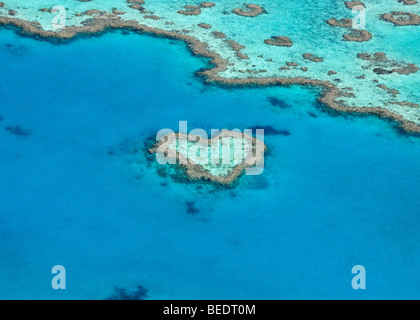 Aerial view of the ocean floor, Heart Reef, heart-shaped reef, Great Barrier Reef World Heritage Area, Great Barrier Reef, UNES Stock Photo