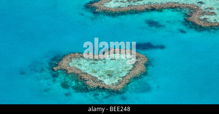 Aerial view of the ocean floor, Heart Reef, heart-shaped reef, Great Barrier Reef World Heritage Area, Great Barrier Reef, UNES Stock Photo