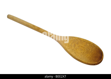used but clean wooden spoon isolated on white background, saved with clipping path Stock Photo