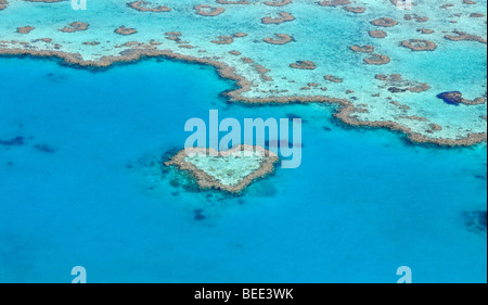 Aerial view of the ocean floor, Heart Reef, heart-shaped reef, Great Barrier Reef World Heritage Area, Great Barrier Reef, UNES Stock Photo