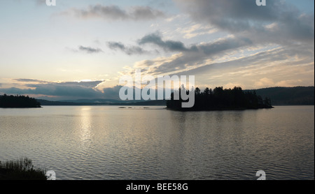 The Lake of Two Rivers at dawn panoramic scenery. Stock Photo