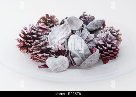 Christmas Table Centre Ornaments on Plate Stock Photo