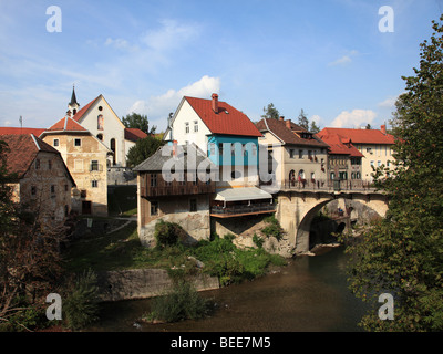 Slovenia, Skofja Loka, Selscica River, riverside houses, scenery Stock Photo