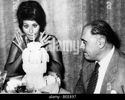 Actress Sophia Loren celebrating her birthday with husband Carlo Ponti Stock Photo