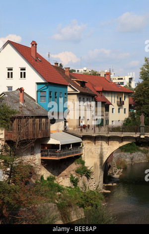 Slovenia, Skofja Loka, Selscica River, riverside houses, scenery Stock Photo