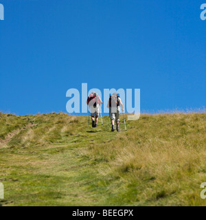 Two walkers back in the Massif of Sancy. Auvergne. France. Europe. Stock Photo