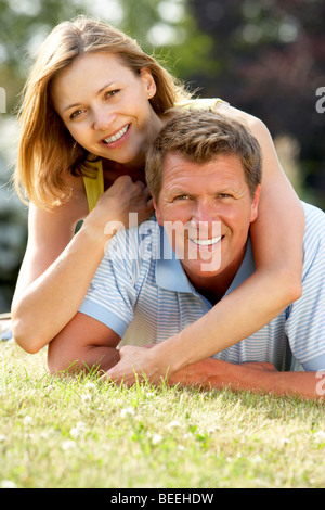 Young couple having fun in countryside Stock Photo