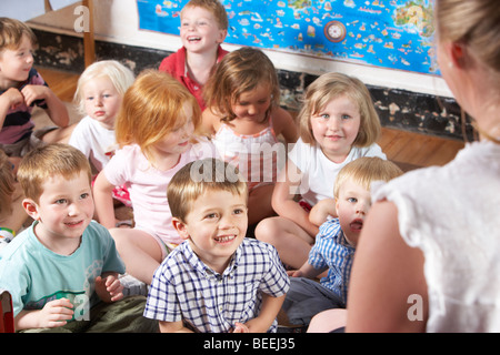 Young Girl Playing at Montessori/Pre-School Stock Photo