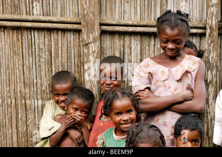 Madagascar - Smiles all round from the children of Ebakika Village. Stock Photo