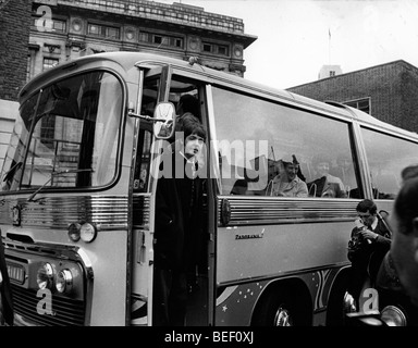 Singer Paul McCartney with 'Magical Mystery Tour' bus Stock Photo