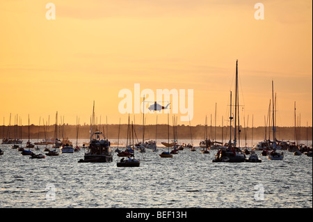 RNLI helicopter rescue display at Cowes Week 2009, Isle of Wight, England, UK Stock Photo