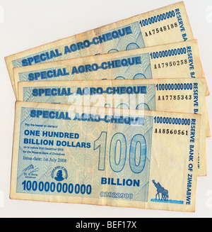 Zimbabwe - Special 100 Billion Dollar Agro-cheques. This money is unique in that it has a 'use before date' printed on it. Stock Photo