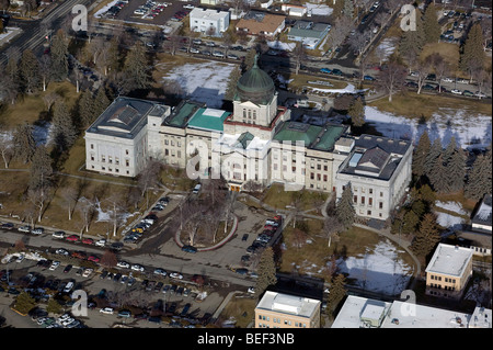 aerial view above Helena Montana state capitol building Stock Photo