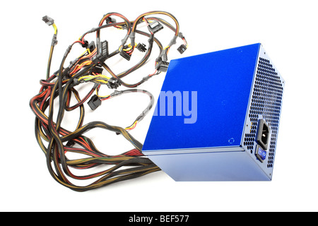 Modern powerful computer PSU isolated on white backgournd. Stock Photo