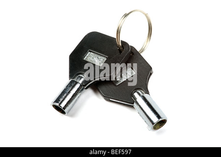 Two keys for computer case isolated on white background. Stock Photo