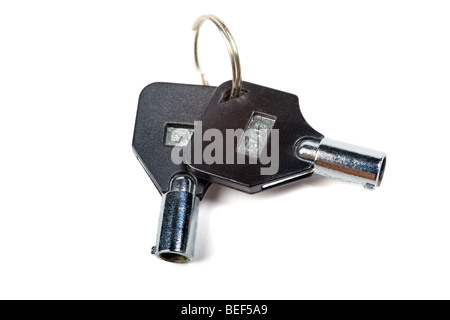 Two keys for computer case isolated on white background. Stock Photo