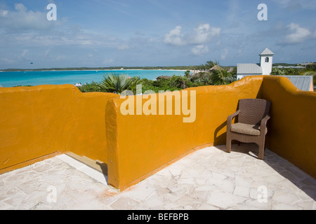 Endless beach in Half Moon Cay, Bahamas view from a bungalow's rooftop Stock Photo