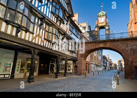 The Victorian Eastgate Clock on the City Walls, Eastgate Street, Chester, Cheshire, England, UK Stock Photo