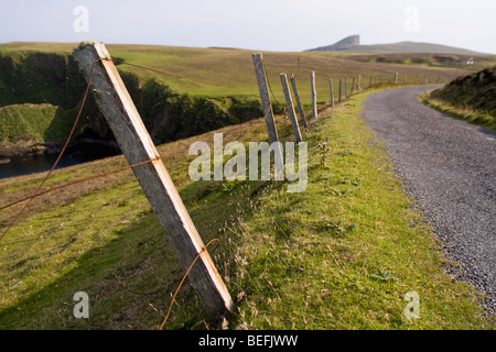 Old broken fence by road on Fair Isle Shetland