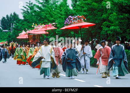 Traditional colorful costumes and kimonos at Aoi Matsuri Festival in Kyoto. Japan Stock Photo