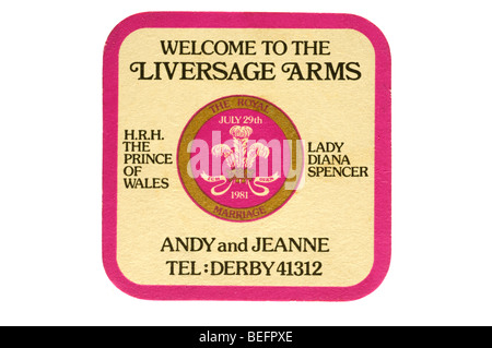 welcome to the liversage arms h r h the prince of wales lady diana spencer andy and jeanne tel derby 41312 the royal marriage ju Stock Photo