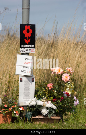 Roadside flowers to a road traffic accident victim Stock Photo