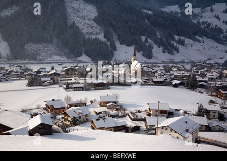 Rauris Austria. January Alpine ski resort village in Austrian Alps with snow in Rauriser Sonnen Valley in winter. Stock Photo