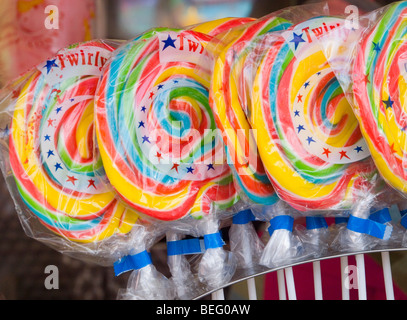Close up of lollipops at the Goose Fair in Nottingham, Nottinghamshire England UK Stock Photo