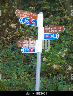 A route sign on the Tissington Trail at Tissington Village, Derbyshire England UK Stock Photo