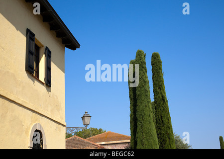 Sella & Mosca winery in Alghero, Sardinia, Italy. Vermentino wine, Canonau. Red and white wine Stock Photo