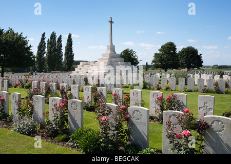 View over Tyne Cot Military Cemetery. First World War British cemetery with 11,856 white tombstones. Stock Photo